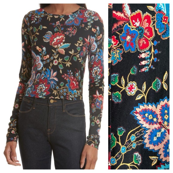 Alice + Olivia Tops - Alice + Olivia Delaina Colorful Floral Long Sleeve Crop Top XS